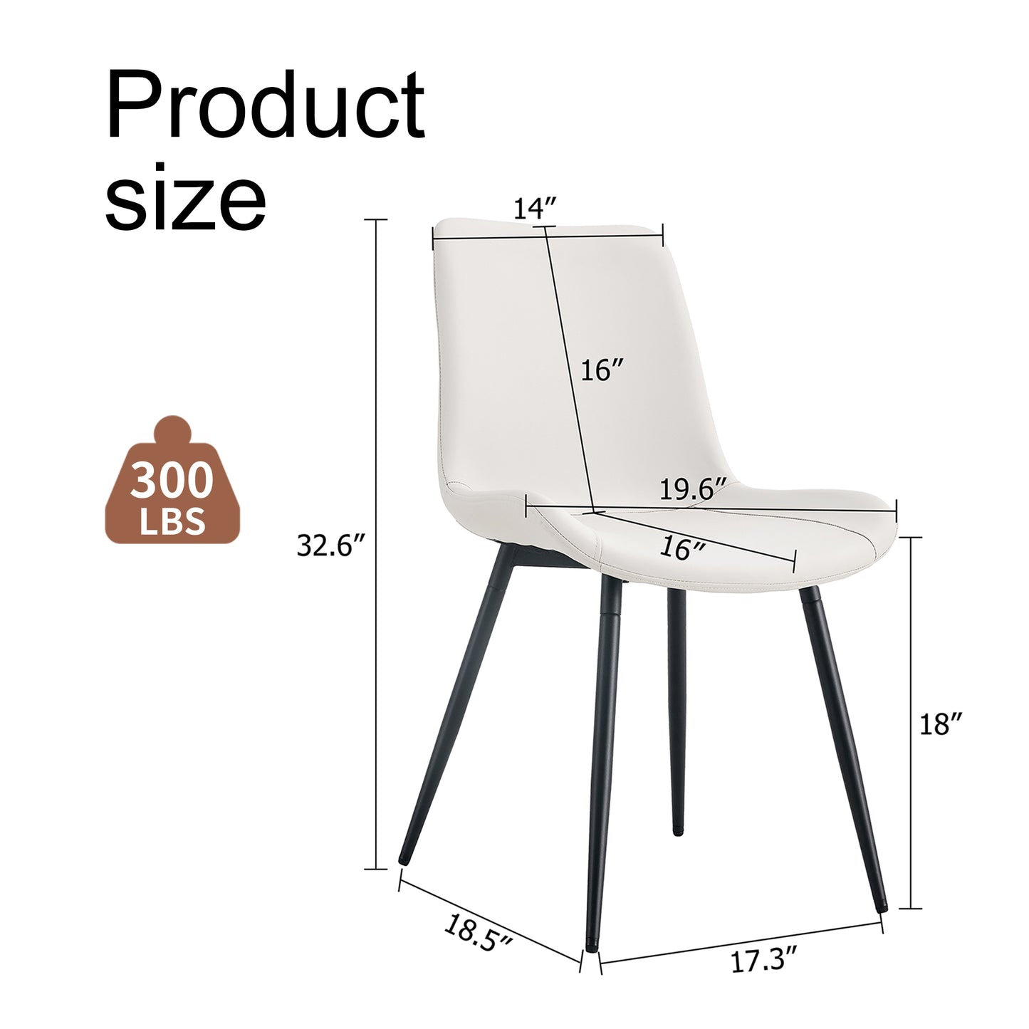 White Artificial Leather Backrest Cushion Dining Chair, Black Metal Legs, Curved Widened Cushion Design For More Comfort, Suitable For Restaurants, Kitchens, Bedrooms, Offices. 6 Chairs  0502