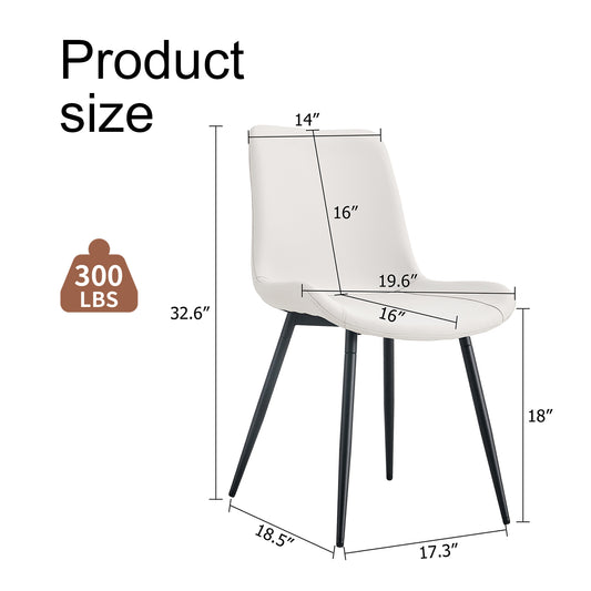 White Artificial Leather Backrest Cushion Dining Chair, Black Metal Legs, Curved Widened Cushion Design For More Comfort, Suitable For Restaurants, Kitchens, Bedrooms, Offices. 6 Chairs  0502