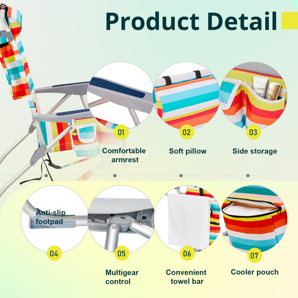 63X70X99cm Rainbow Stripes Aluminum Beach Chair, Oxford Fabric, Silver Aluminum Tube, 1 0 0kg, Elevated Model, N001