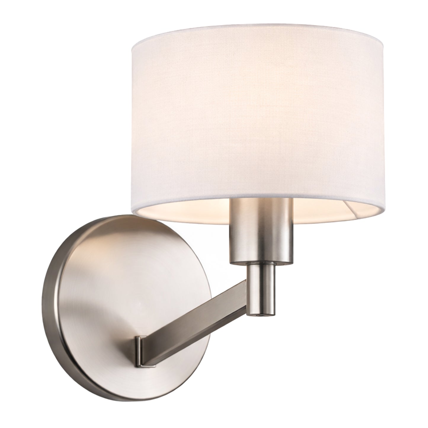 Nebula Brushed Nickel Base Wall Lamp With Rotary  White Fabric Shade