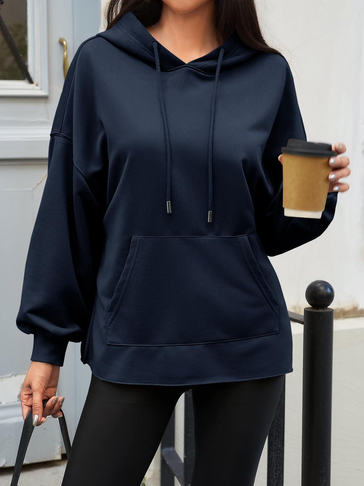 Fisoew Women's Hoodies Oversized Sweatshirts Casual Long Sleeve Side Slit Pullover Tops Fall Winter Outfits With Pocket