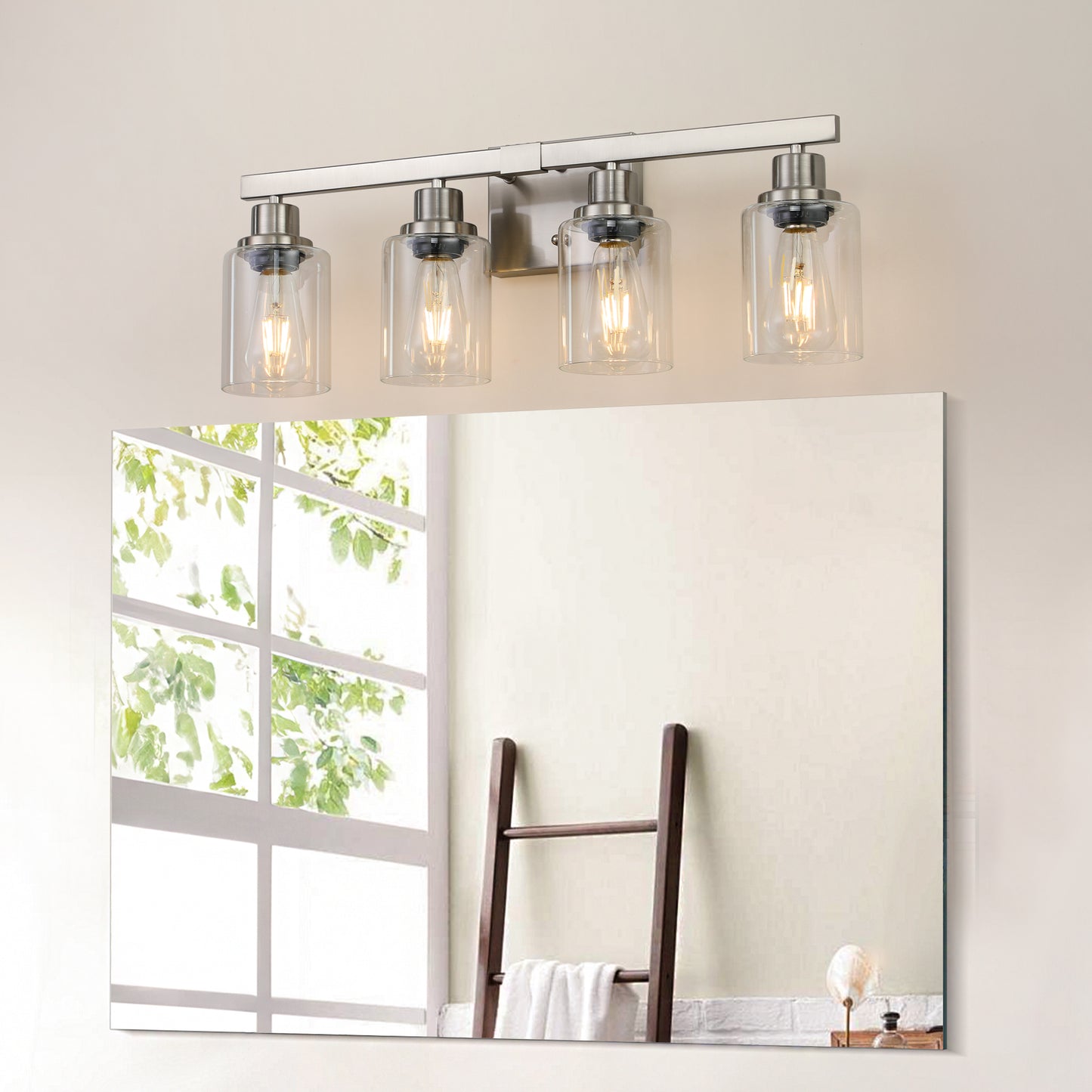 24  Modern 4-Light Bathroom Vanity Light Fixture - Brushed Nickel Finish With Clear Glass Shades, Perfect For Bathroom, Vanity, And Dressing Area Lighting No Bulbs