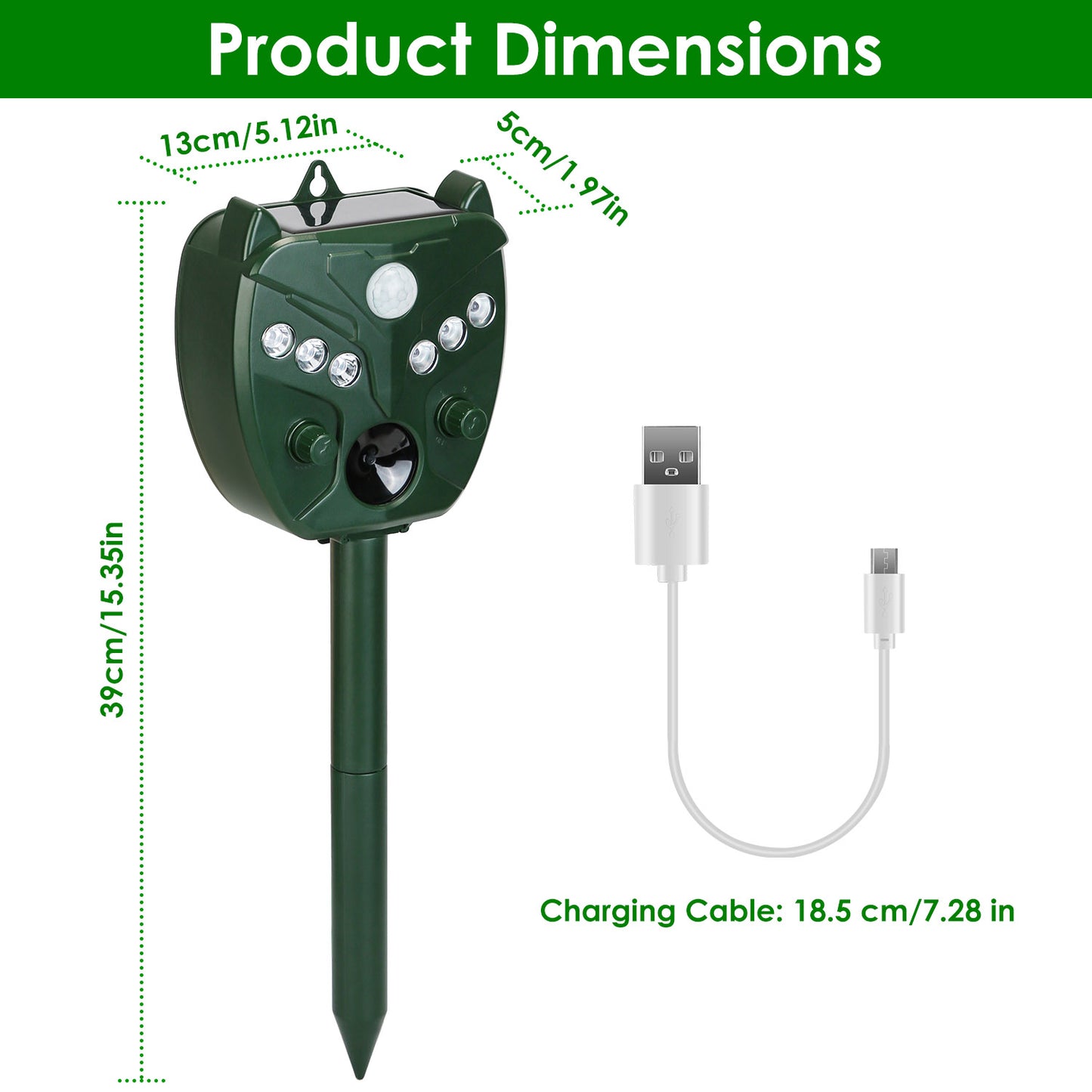 1Pc Ultrasonic Solar Animal Repeller Outdoor Mole Snake Squirrel Mouse Chaser Waterproof Bird Deer Dog Cat Deterrent With 5 Gears For Farm Garden Yard