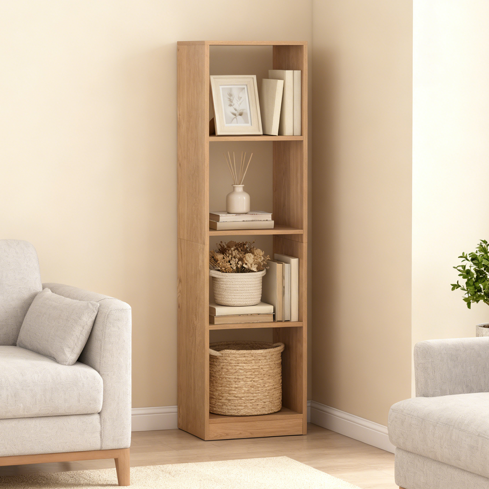 5 Tiers 4 Cube Narrow Bookshelf With 4 Anti-Tipping Kits For Living Room, Study Room, Bedroom