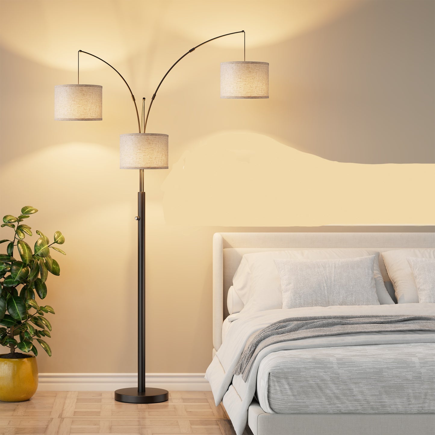 Three-Color Temperature & Dimmable Three-Head Floor Lamp Create A Cozy Home Lighting Ambiance