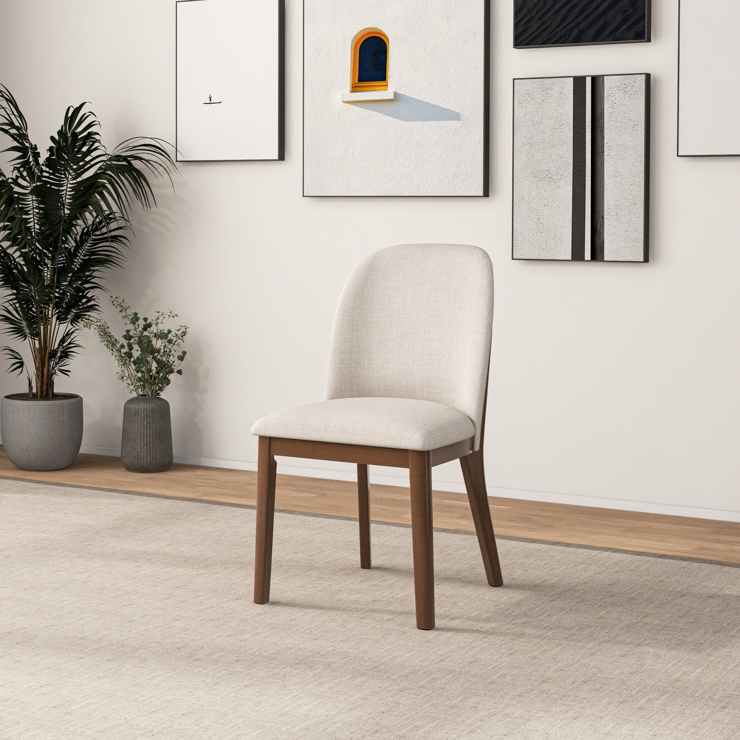 Mid-Century Modern Kaitlyn Beige Linen Dining Chair With Solid Wood Legs, 34.3  H X 19.3  W X 23  D Set Of 2