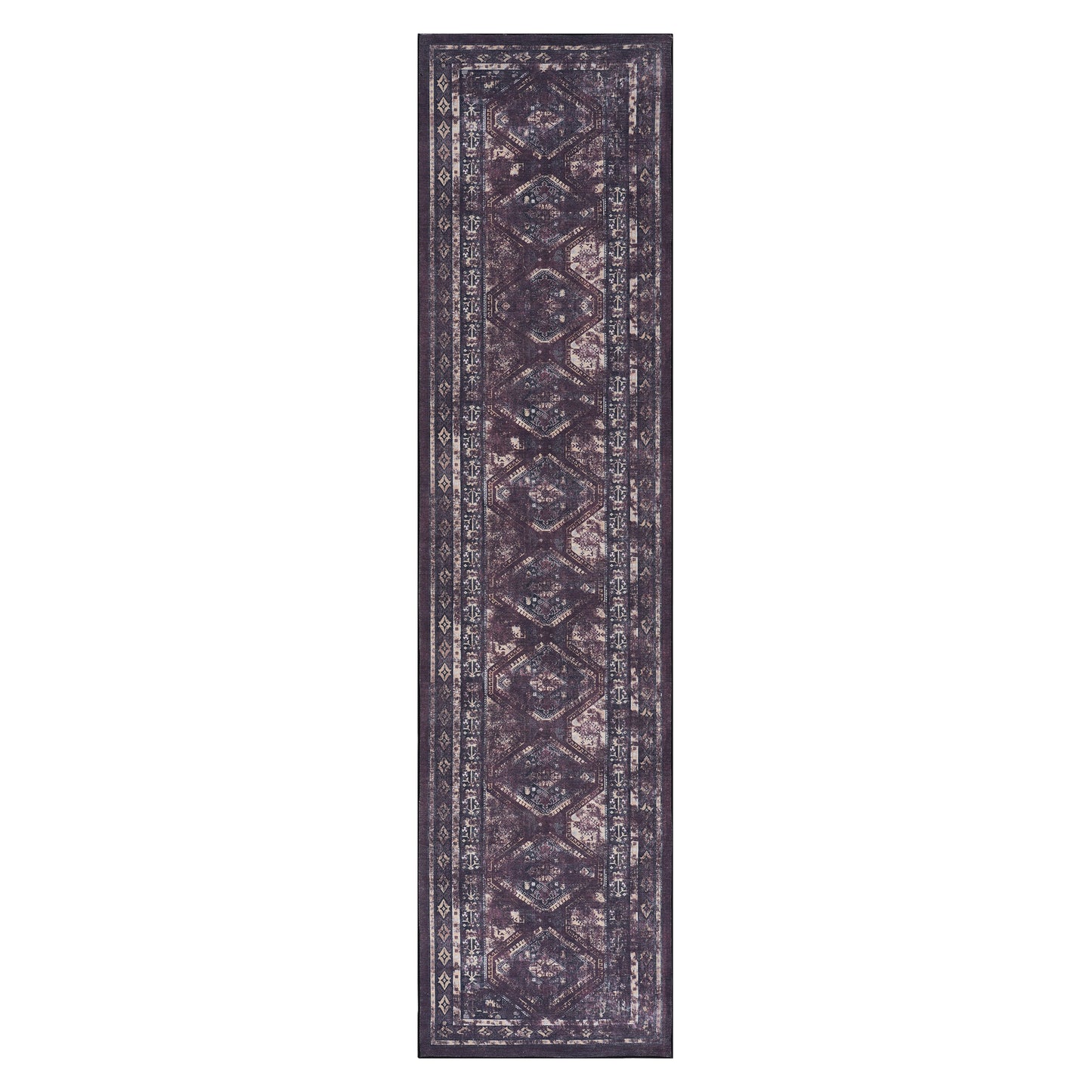 MAVAL Black Washable Rug 2'6'' X 10' Runner Rug  Black Burgundy, 2'6'' X 10'