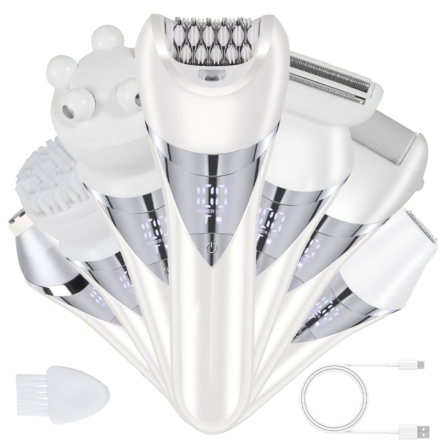 7 In 1 Electric Razor For Women Lady Hair Removal Epilators For Leg Face Arm Bikini Armpit Public Hairs IPX6 Wet And Dry Use Cordless Rechargeable Whole Body Trimmer And Shaver Kit