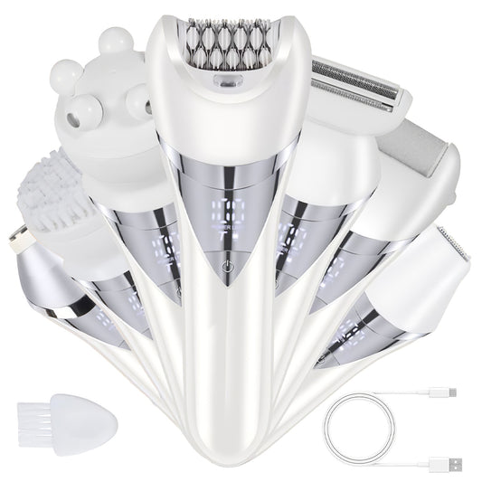 7 In 1 Electric Razor For Women Lady Hair Removal Epilators For Leg Face Arm Bikini Armpit Public Hairs IPX6 Wet And Dry Use Cordless Rechargeable Whole Body Trimmer And Shaver Kit