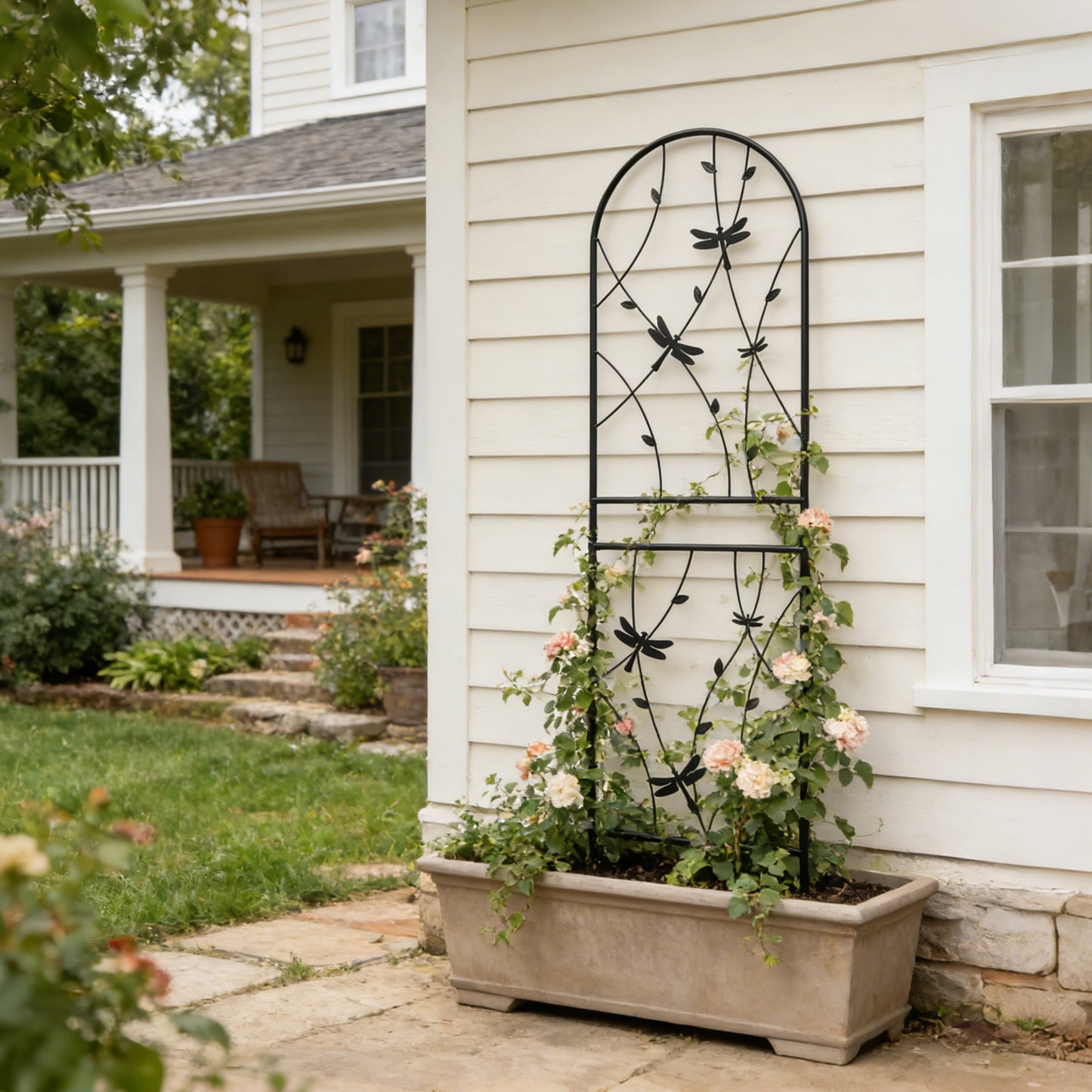 2 Pack Metal Garden Trellis 71  X 19.7  Rustproof Trellis For Climbing Plants Outdoor Flower Support Dragonfly Deco Black