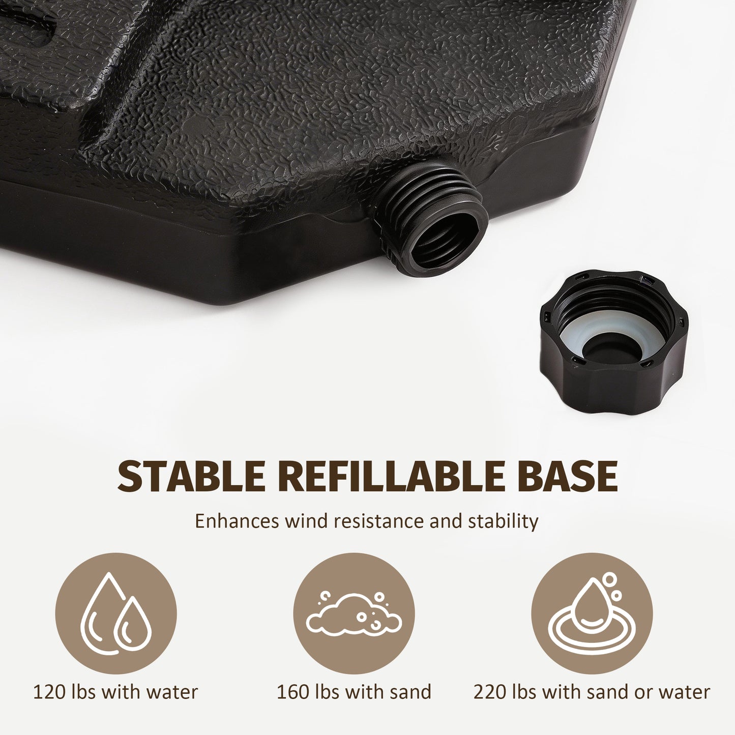 Heavy-Duty Fan-Style Cantilever Umbrella Base, 4-Panel Refillable With Water Sand  220 Lbs , Weatherproof HDPE With Metal Lock Hooks, Stackable & Portable, Black  For Backyard, Lawn, Pool
