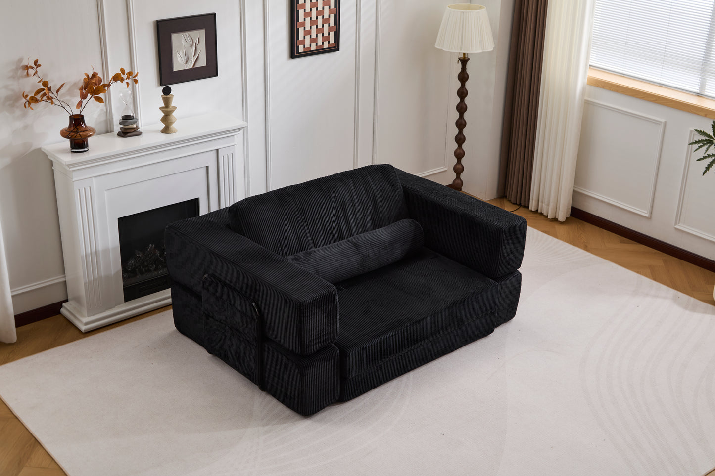 Foldable Castle Sofa Modular PlayCouchfor Living Room & Bedroom Instant Expansion Comfortable &Creative Design Furniture Seater With One Side Seat,Black.