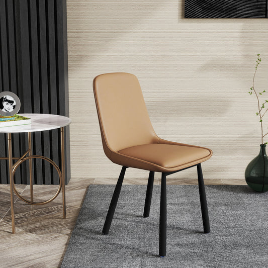 Modern Minimalist Khaki Faux Leather Dining Chairs Set Of 2, Iron Legs, Nordic Style Upholstered Backrest Chairs For Kitchen & Living Room