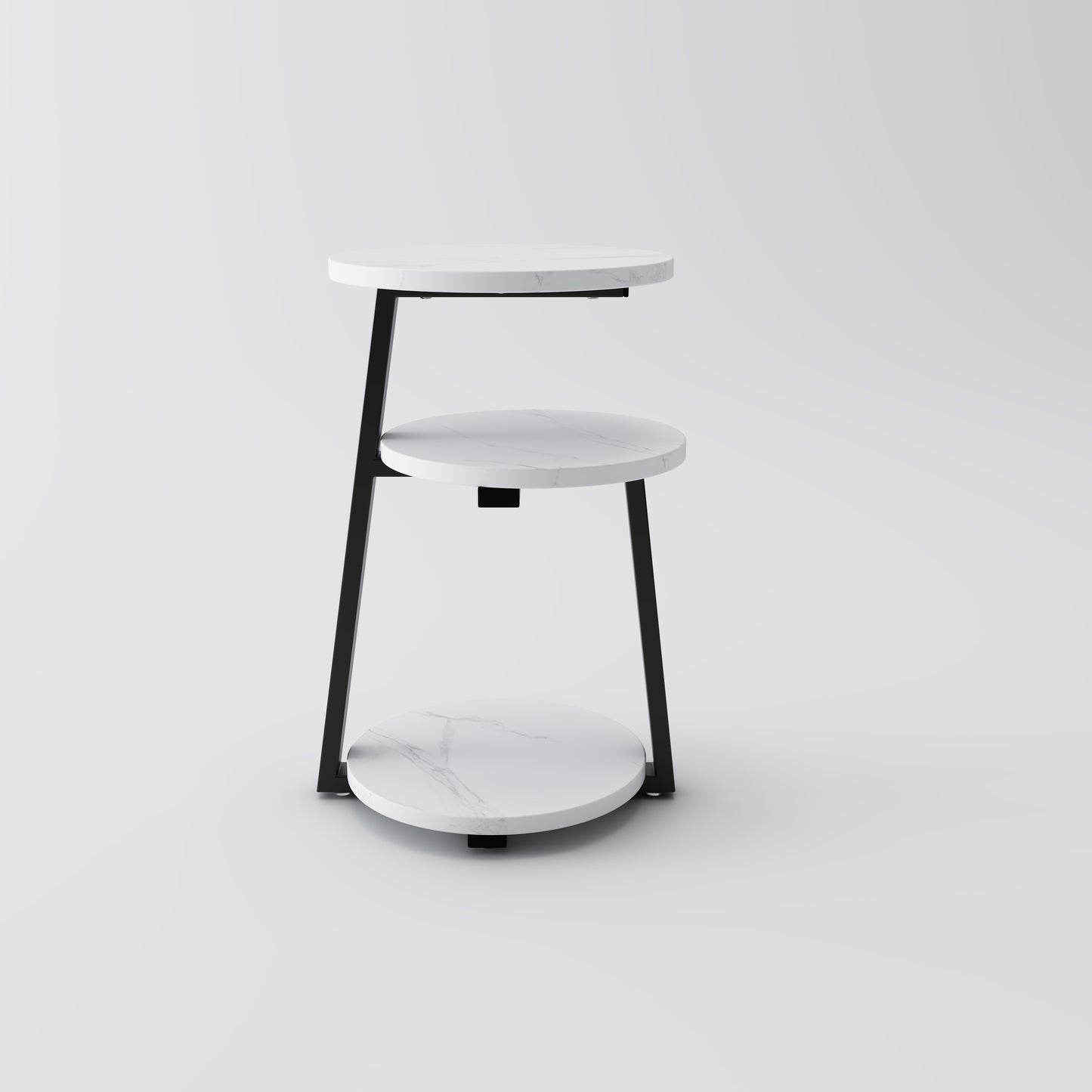 Small Round Side Table With 3-Tier Storage - White Black End Table, Sturdy Metal Frame Nightstand, Compact Couch Table For Bedroom Living Room