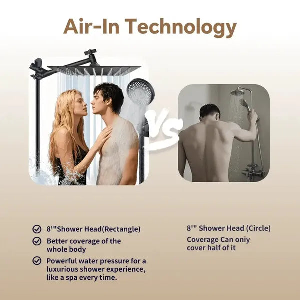 Complete Shower Solution - 12-inch Square Head + Adjustable Arm + Handheld For Versatility
