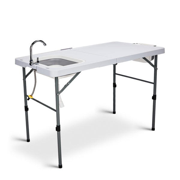 127x68.5x91.5 Cm, Can Be Folded. White. Outdoor Fish Killing Table. HDPE. Rectangular. With Folding Faucet. Folding Trash Can. Folding Sink. Storage Bag.
