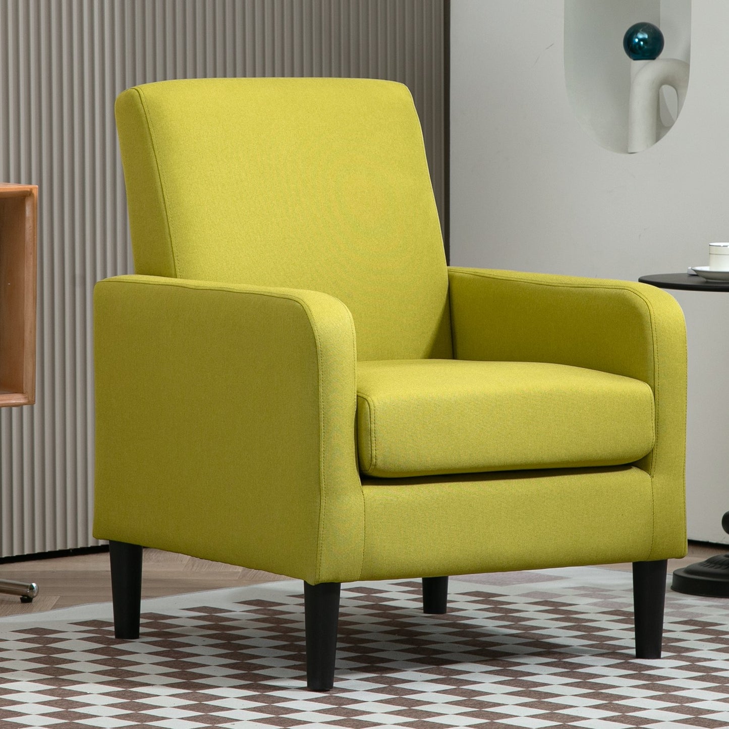 Faux Linen Upholstered Accent Chair, Modern Armchair With Solid Wood Frame, Single Sofa Chair For Living Room Bedroom