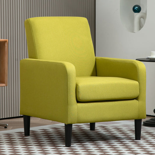 Faux Linen Upholstered Accent Chair, Modern Armchair With Solid Wood Frame, Single Sofa Chair For Living Room Bedroom