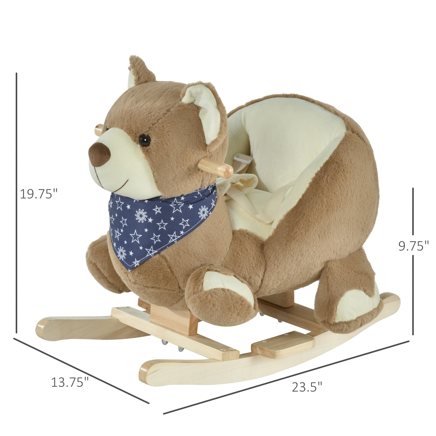 Baby Rocking Horse With Lullaby, Ride On Horse, Bear Themed Plush Animal Rocker With Pedals For Ages 18-36 Months, Easy To Assemble
