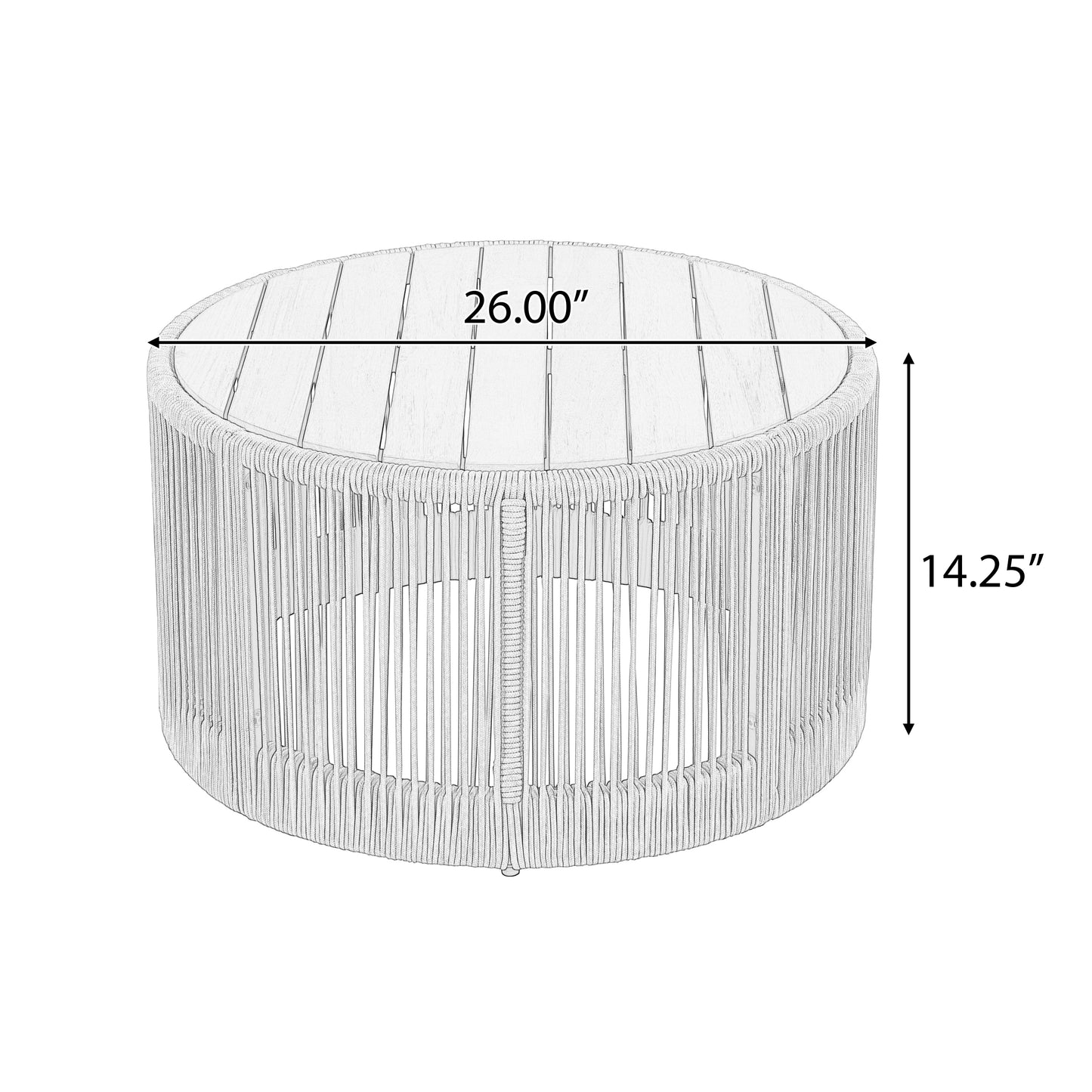 Outdoor Rattan Rope & Acacia Wood Coffee Table - Patio Balcony Furniture For Garden, Yard, Balcony - Weather Resistant Rope Beige, Natural Iron