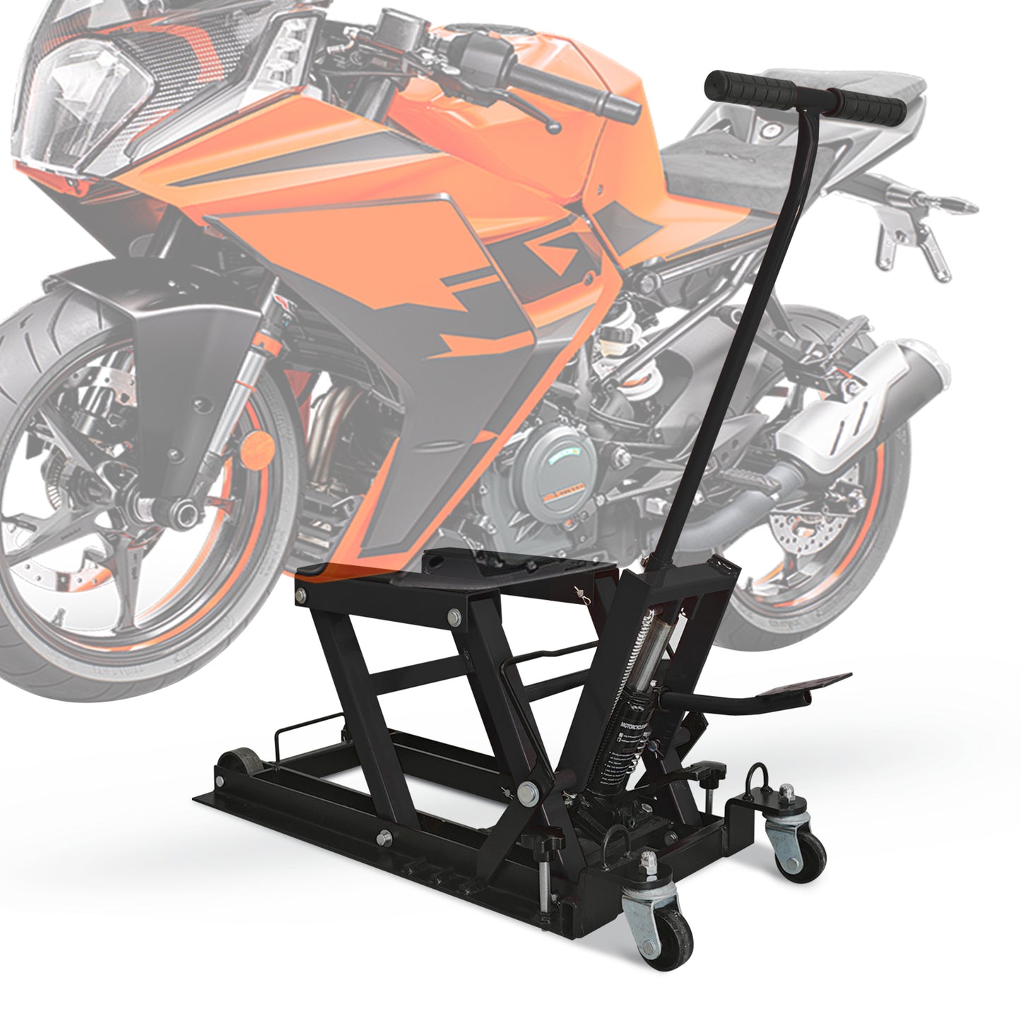 Hydraulic Motorcycle Lift Jack, 1500 LBS Capacity, ATV Scissor Lift Jack Portable Motorcycle Lift Table With 4 Casters, Hydraulic Foot-Operated Hoist Stand For Motorcycle ATV UTV Powersports, Black
