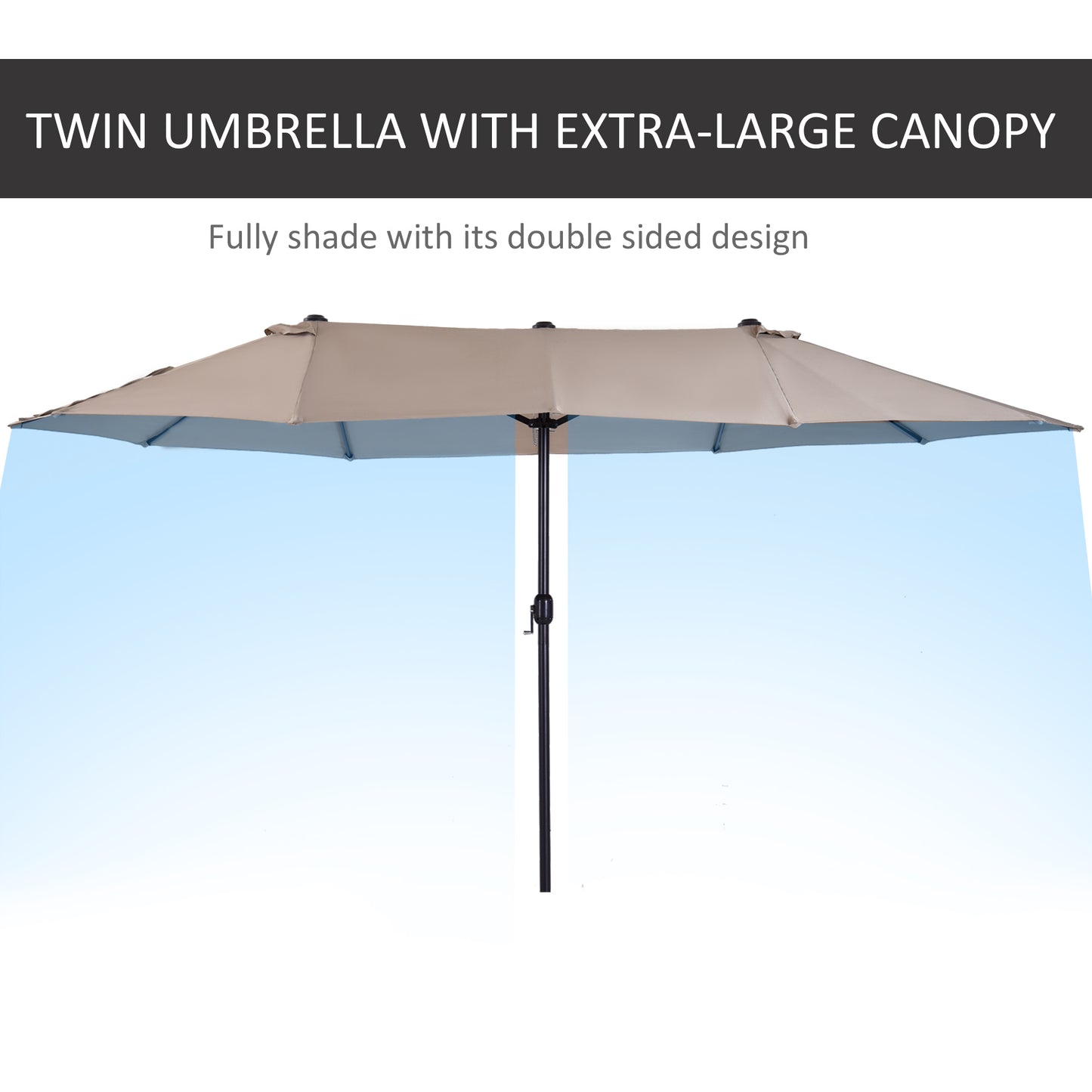 Patio Umbrella 15ft Double-Sided Outdoor Market Extra Large Umbrella With Crank Handle For Deck, Lawn, Backyard And Pool, Tan