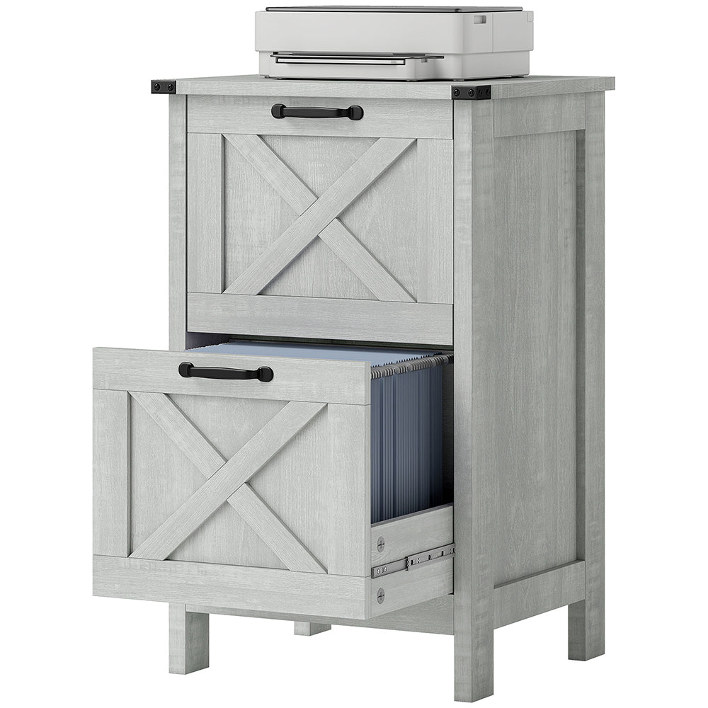 Vertical File Cabinet With 2 Drawers,Quality Drawer Slides  Anti-tipping Device Rustic Farmhouse Office Storage Cabinet For A4, Letter Size, Distressed Light