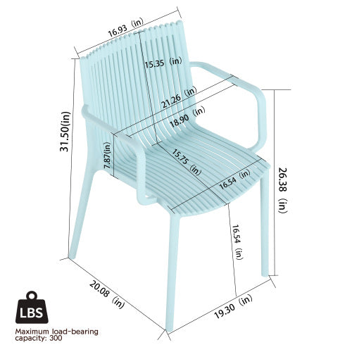4pcs Modern Stackable Plastic Armchair For Indoor  Outdoor Use  Ergonomic Slatted Back Design, All  Weather PP Material, Light Baby Blue   Patio, Balcony, Cafe