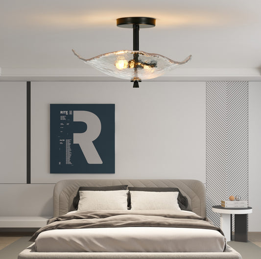 Ceiling Light Fixtures Flush Mount Indoor Outdoor Ceiling Light With Water Ripple Glass Shade For Hallway Kitchen Bedroom Porch Living Room Black