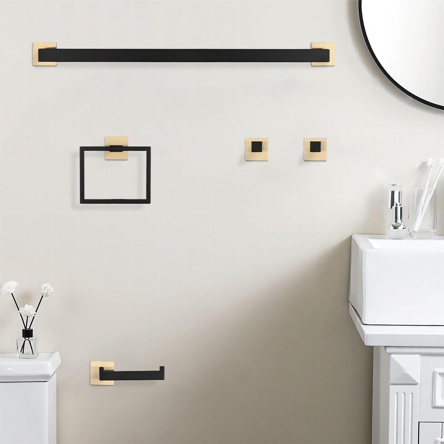 5-Piece SUS304 Bathroom Set  Towel Bar   Ring   Hooks   TP Holder, Brushed Finish