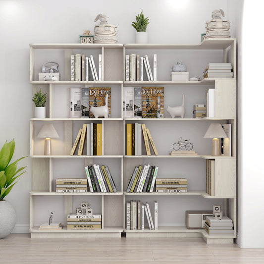 90 Cm Space Saving Corner Bookshelf    80 Cm Bookcase Extendable Free Combination, Set Of 2 Display Shelf, White OAK Color And Other 4 Colors For Option, Freely Combined And Matched Furniture
