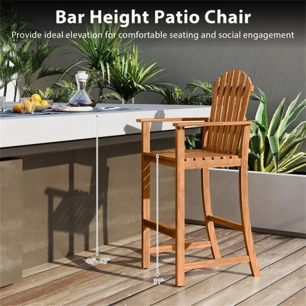 31" Seat Height Outdoor Bar Stool, Slatted Design Ergonomic Tall Chair For 40"-43" Bar Table