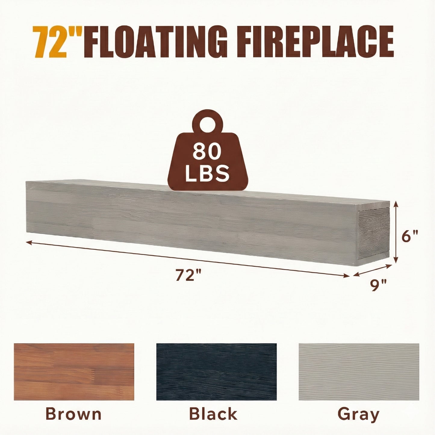 72  Rustic Wood Fireplace Mantel,Wall-Mounted & Floating Shelf For Home Decor