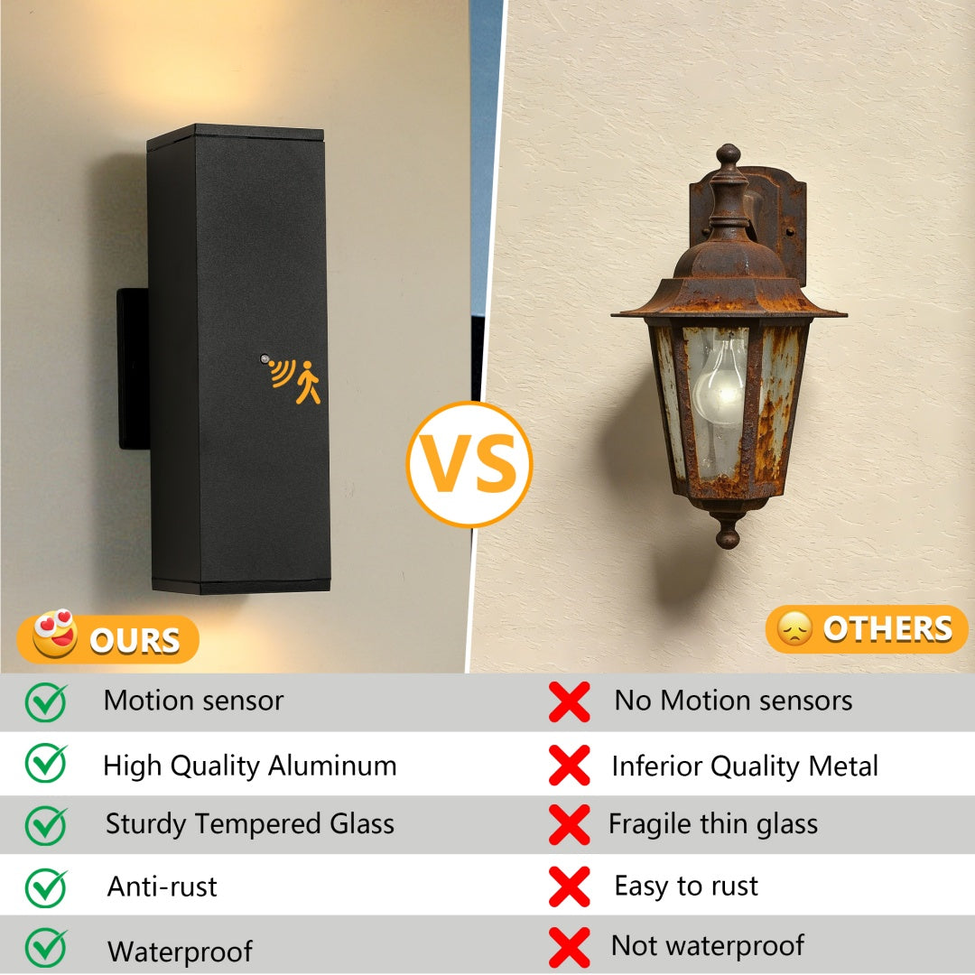 Outdoor Wall Light Fixture,Exterior Lighting Fixtures,Dusk To Dawn Modern Sconce Lights For Porch Patio Garage Front Door  Black,Square,with Sensor,2PK