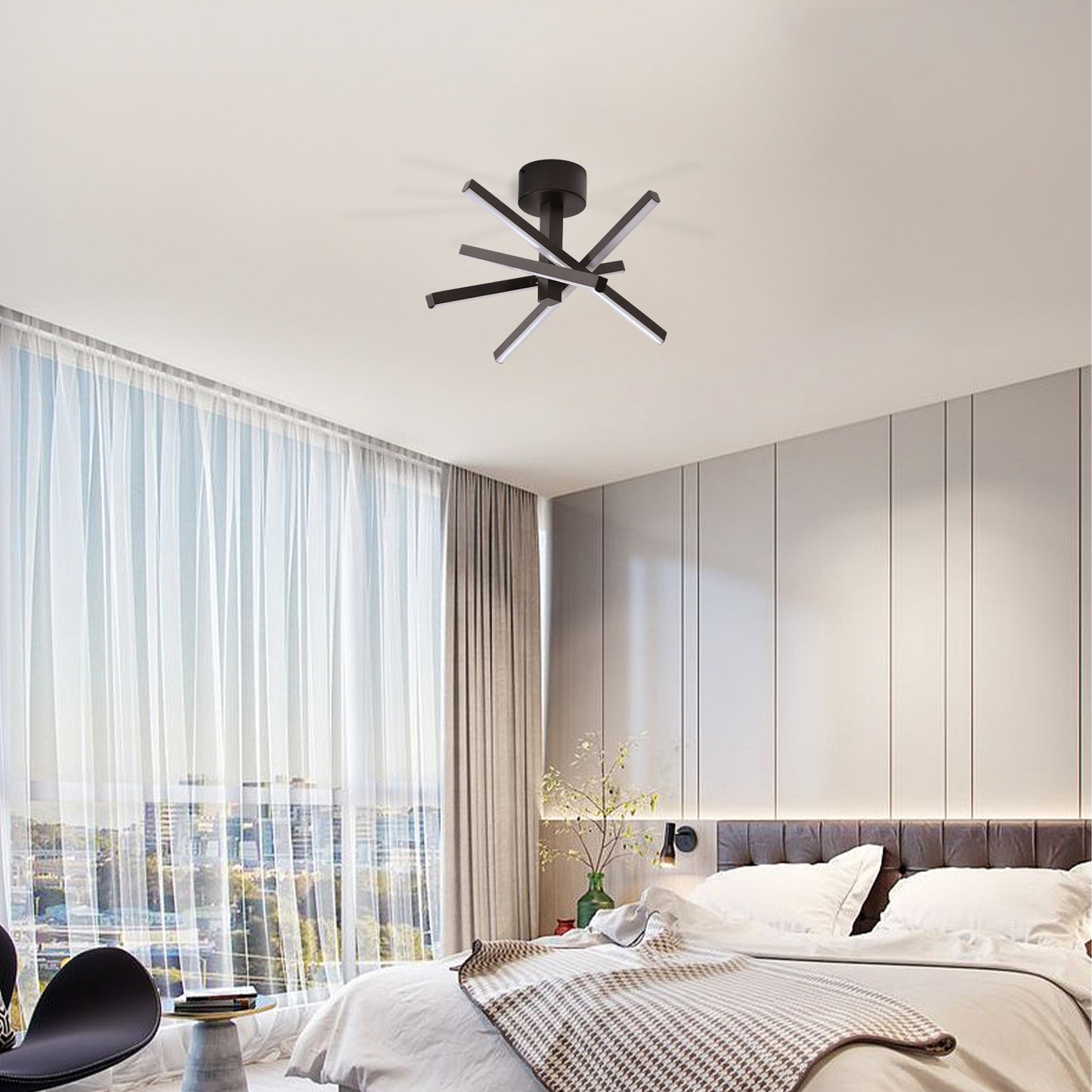 12 Inch Modern LED Ceiling Light, Geometric Starburst Design With Black Finish For Living Room, Bedroom, And Hallways