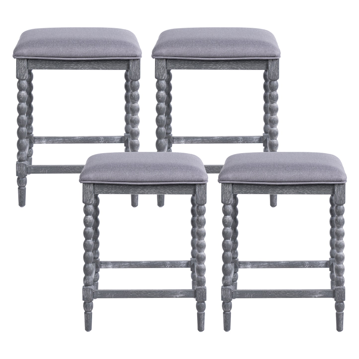 26Counter Stools,Set Of 4 With Upholstered Seat, Solid Acacia Wood Frame, Foam-Padded Seat, Open Airy Design For Kitchen Island And Bar, Gray