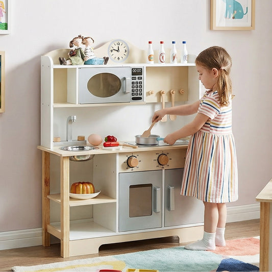 Wooden Play Kitchen Set Realistic Toddler Kitchen Playset With Oven Dishwashing Sink For Children Above 3 Years Old