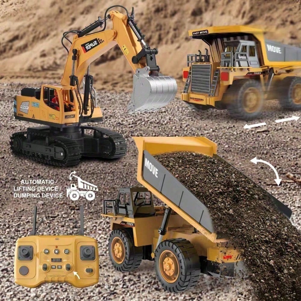 1 20 Premium 2.4G RC Alloy Dump Truck With 13 Channels, Lights, Sounds, And Rechargeable Battery, A Fun Parent Child Activity For Boys, Kids, And Families.