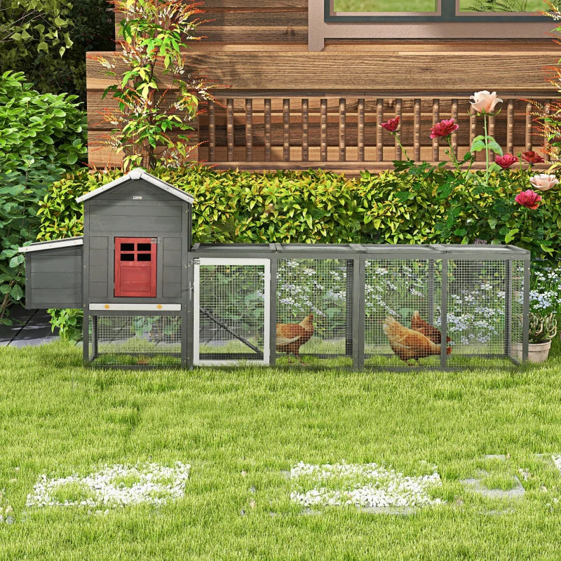 Extra Large Chicken Coop With Asphalt Roof, Wooden Hen Run With Slide-Out Tray And Nesting Box, Chicken Hutch For 3-6 Chickens, Gray