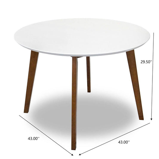 Alina Contemporary Dining Table With Smooth White Finish And Solid Wood Base 43   Diameter X 29.5   H Kitchen Dining Room Circle Dinner Pedestal Table