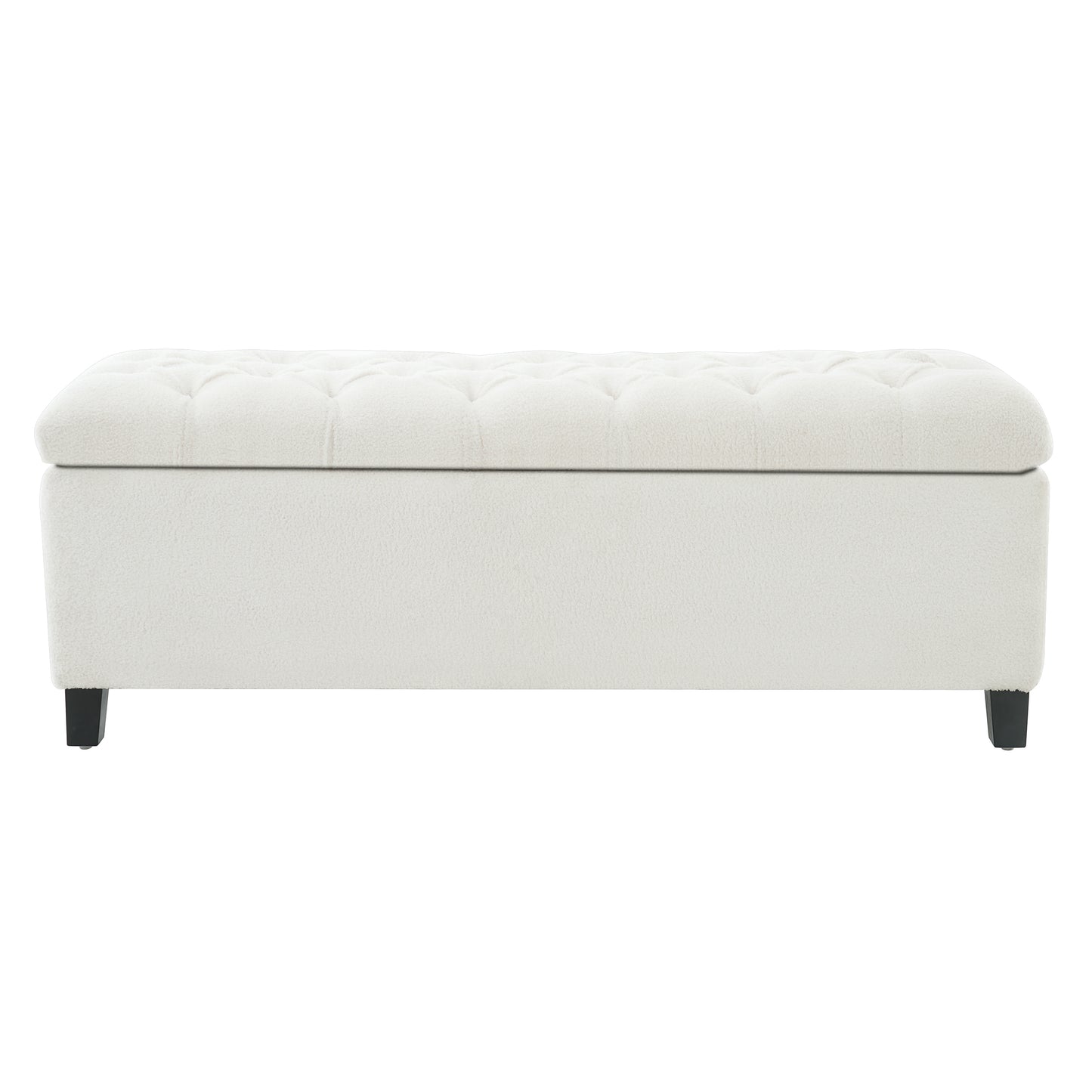 Ottoman Bench With Storage, White Boucle Surface, Rubber Wood Legs, 300 Lbs Capacity