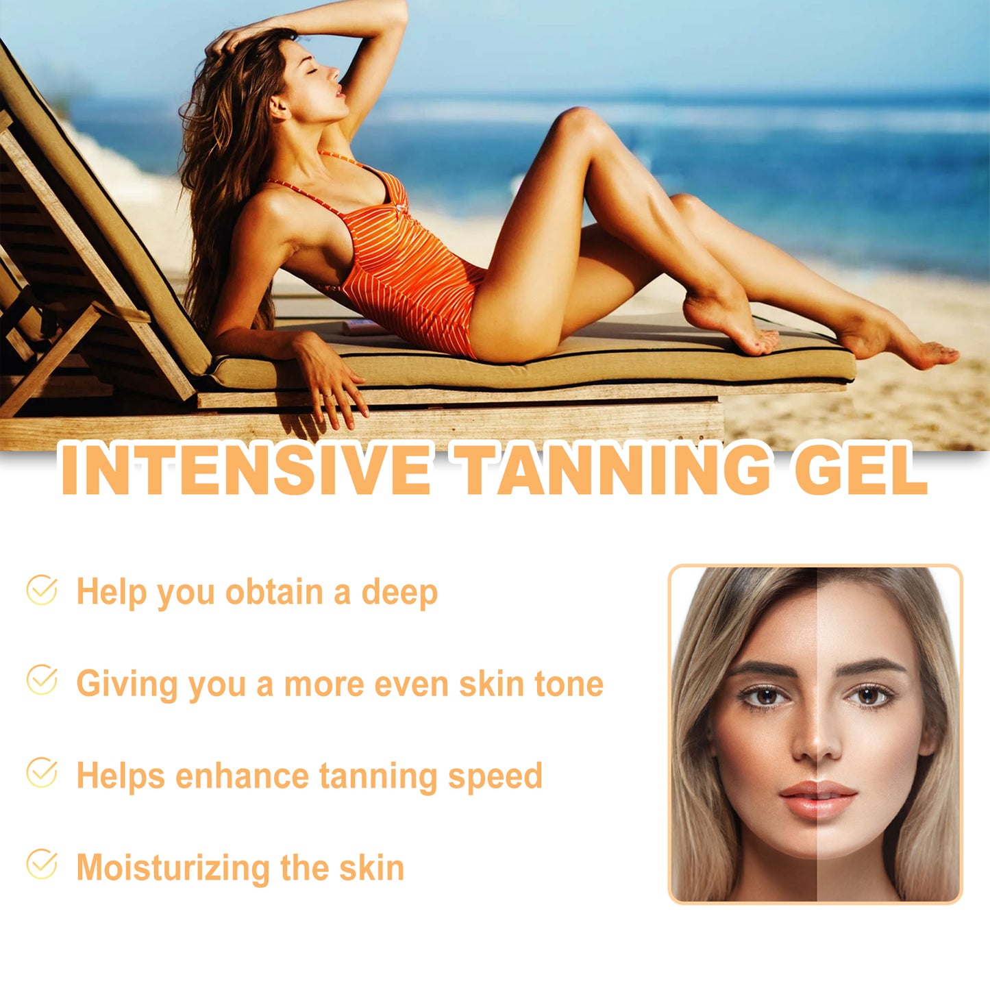 Hoygi Intensive Tanning Gel, Summertime Seaside Beach Sunbath To Help Tanning Wheat Color Body Moisturizer Gel