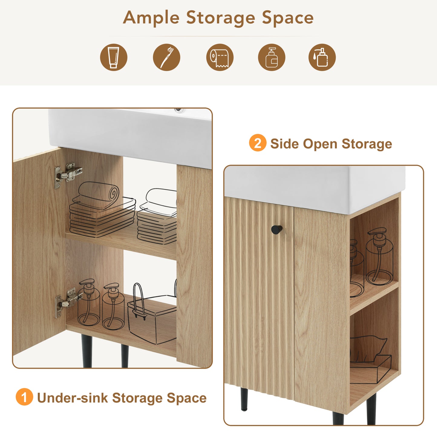 21.6  Wood Bathroom Vanity, Combo Cabinet, Bathroom Storage Cabinet, Single Ceramic Sink, Right Side Storage