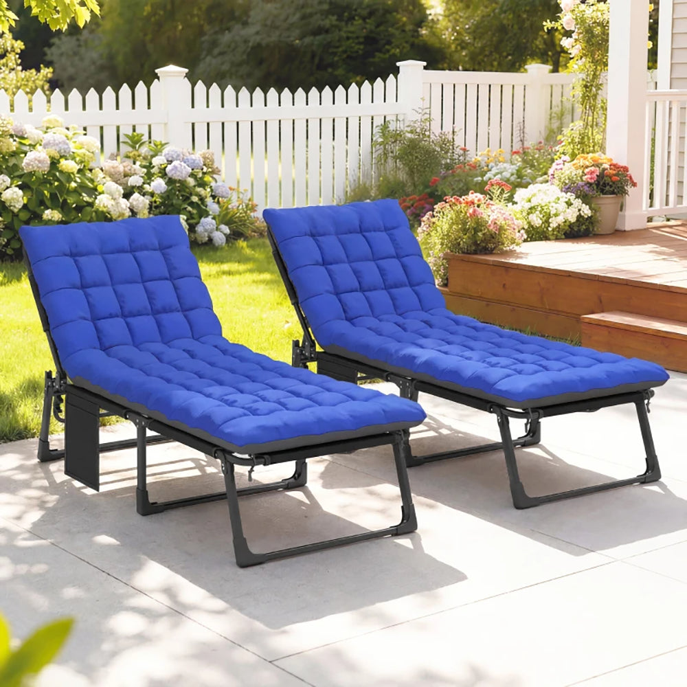 Folding Chaise Lounge Chair Outdoor Tanning Chair Set Of 2 With 5Position Backrest, Cushions, Side Pocket Five-position Adjustable Backrest