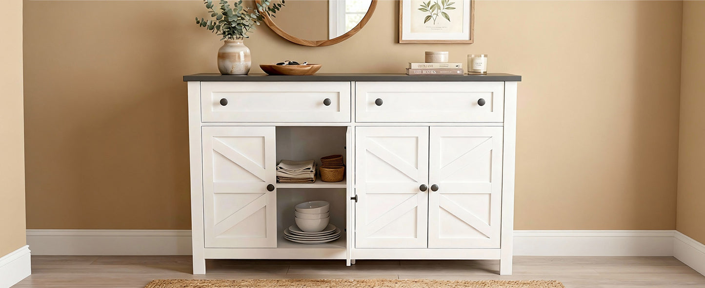 55in Sideboard Buffet Cabinet Kitchen Storage Sideboard With 2 Drawers 4 Doors Modern Farmhouse Coffee Bar Cabinet For Dining Room Living Room