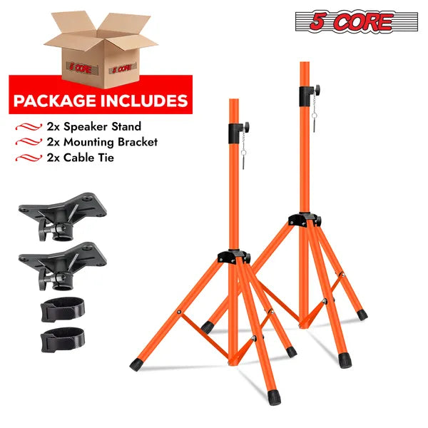 5 Core Speaker Stand Tripod Pair Floor Heavy Duty Adjustable Up To 72 Inch DJ Studio Monitor Stands Pole Mount - SS HD 2PK ORG WOB