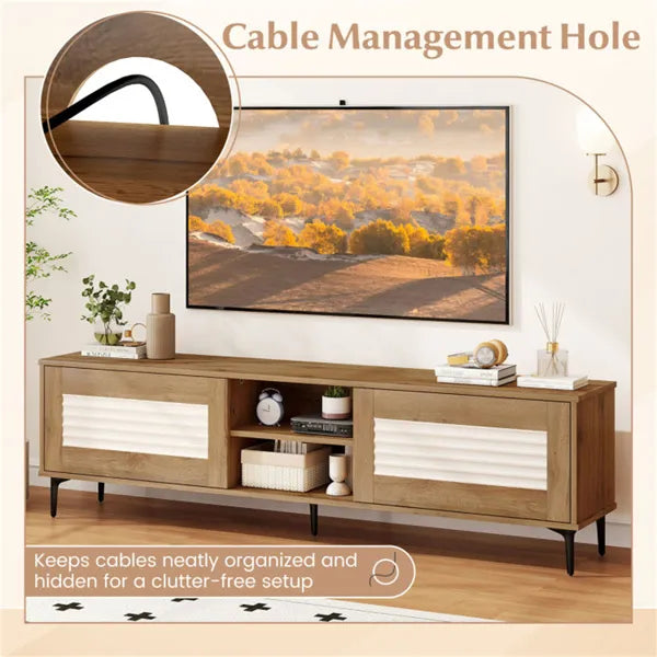 63 Entertainment Center With Open Shelves, 5 Metal Legs Cable Management TV Console