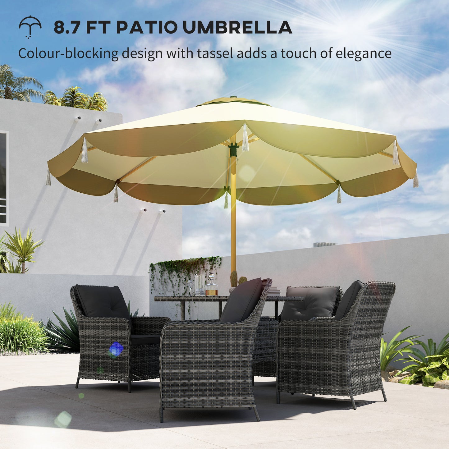 9FT Patio Umbrella, UPF 50+ Outdoor Market Umbrella With 8 Ribs, Vented Outdoor Table Umbrella For Deck, Backyard And Lawn, Cream White
