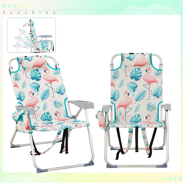 63x70x99cm Heightened Oxford Cloth Silver White Aluminum Tube Bearing Beach Chair Flamingo