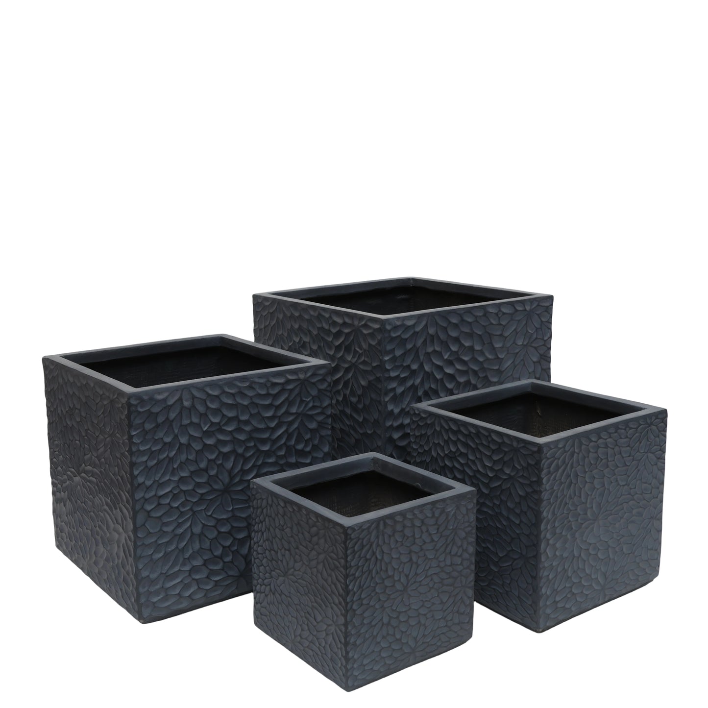 Large Outdoor Indoor Planter, 16.9-14.37-11.6 -9.25  Dia Square Magnesium Oxide Planter Set Of 4, Flower Pots With Drainage Holes,  Modern Design, Grey Color Planter For Home Garden Patio